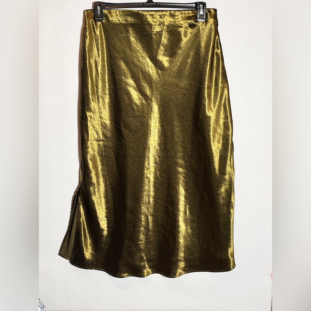 Calligraphie Satin Midi Skirt Olive Green XL - Picture 3 of 8
